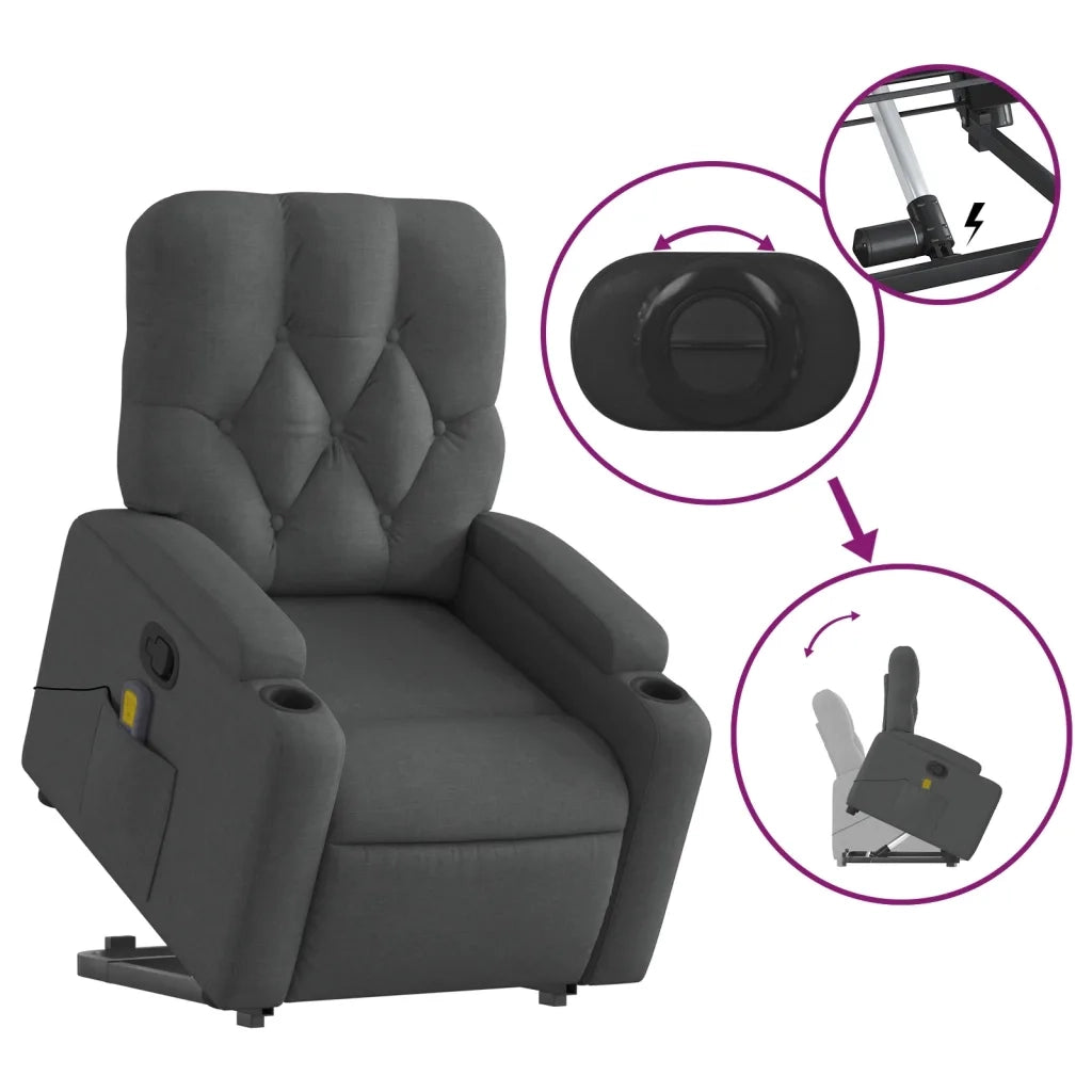 Poltrona Alzapersona Massaggi Reclinabile Grigio Scuro Tessuto 3204723