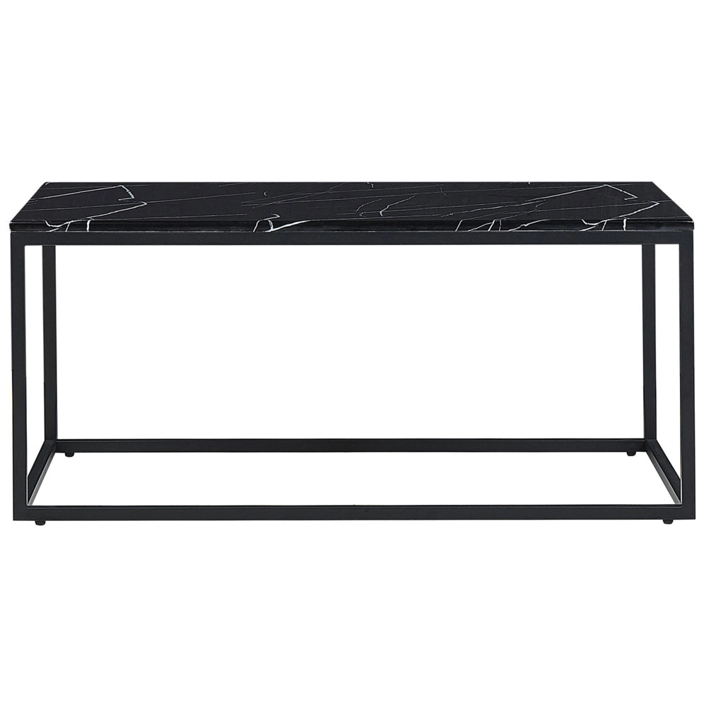 Tavolino Gambe in Metallo Effetto Marmo Nero 100 x 60 cm Rettangolare Industrial Glam