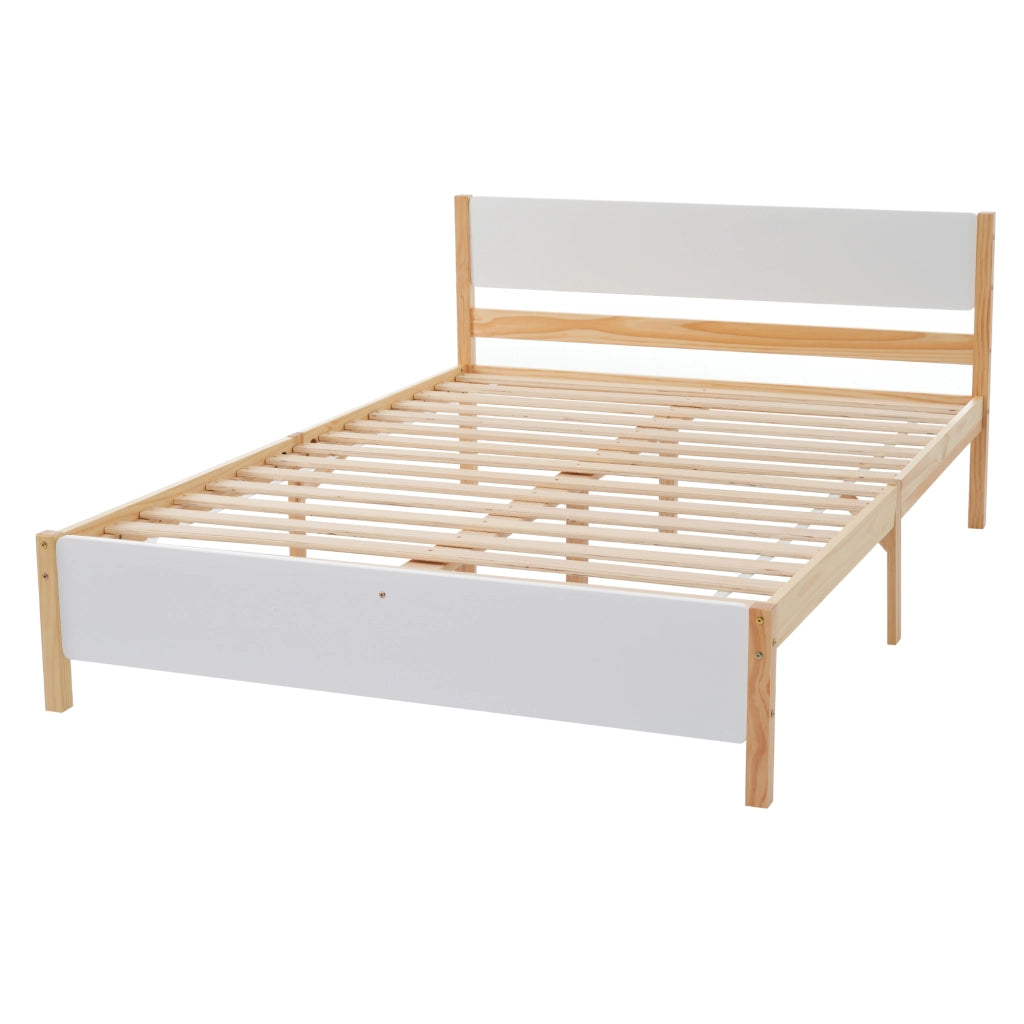 Letto Matrimoniale 140×200 cm con Testiera e Pediera; senza Materasso; in Legno Massello e MDF; Bianco Naturale