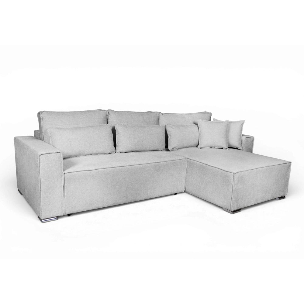 Divano Angolare Emily grigio con Letto Easy Open, Contenitore e Penisola Reversibile – Comfort e Design per il Living