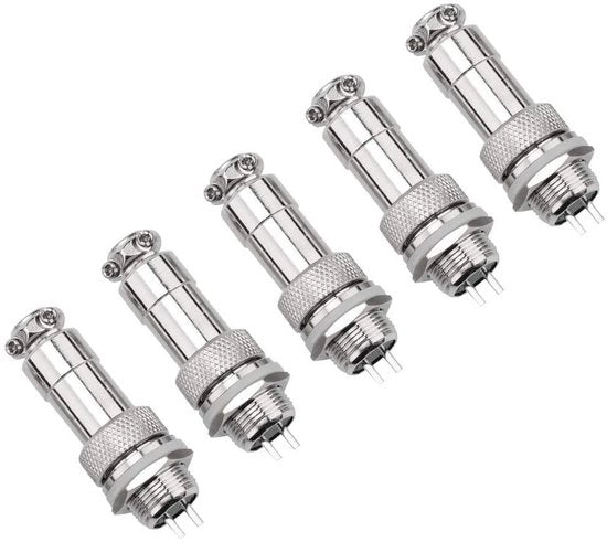 Set di connettori aeronautici GX12 - 5 pezzi - Collegamento - Connettori metallici di alta qualità - Argento - Kit di sostituzione - Ideale per strumenti - 20 A 600 V