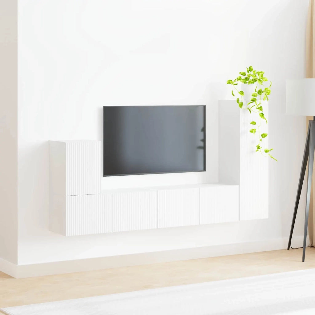 Set mobile TV Montaggio a parete 3 pz-Credenza per TV Bianco Legno multistrato 423745