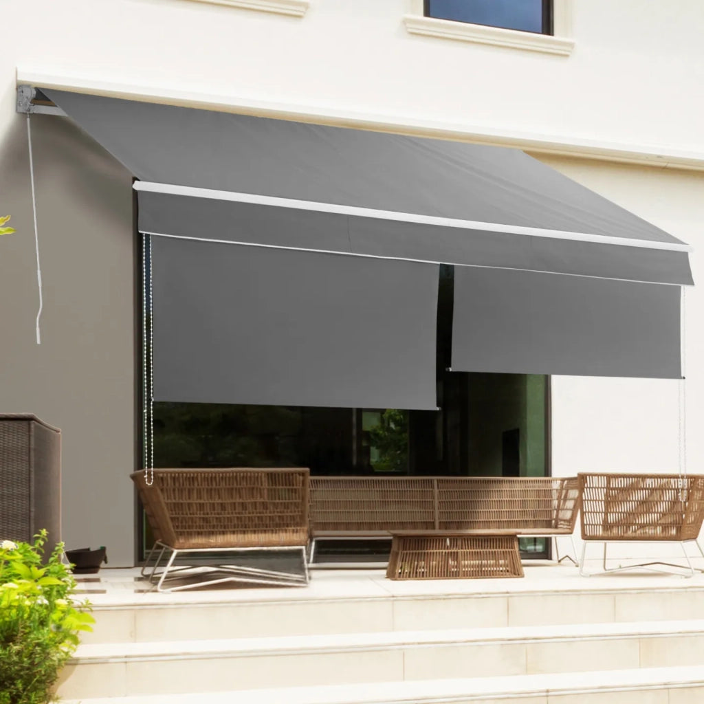 IDMarket - Toldo manual 3,95x3 M gris antracita con faldón H.1,40 M
