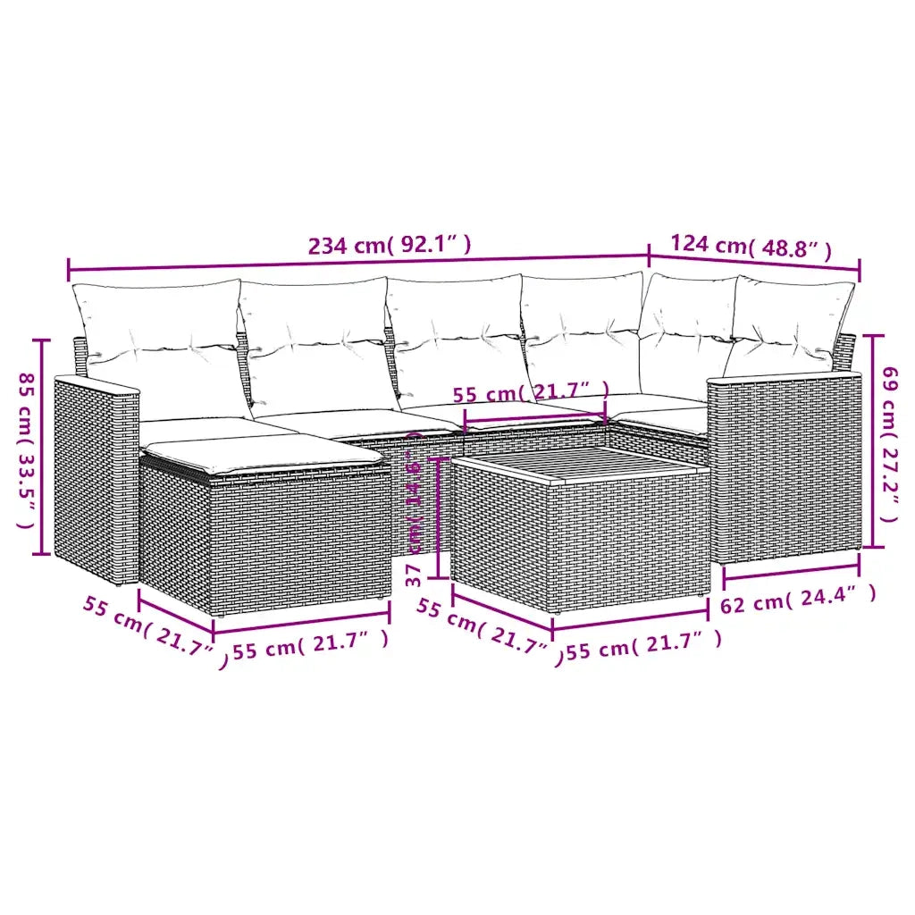 Set Divani da Giardino 7 pz con Cuscini Grigio in Polyrattan 3226187