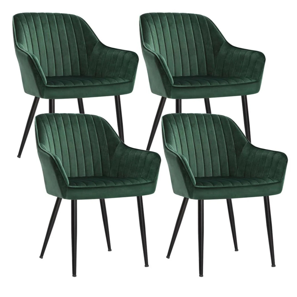 Set di 4 sedie da pranzo seduta imbottita con braccioli larghezza seduta 49 cm gambe in metallo rivestimento in velluto portata 110 kg per soggiorno/camera da letto verde 12_0004920