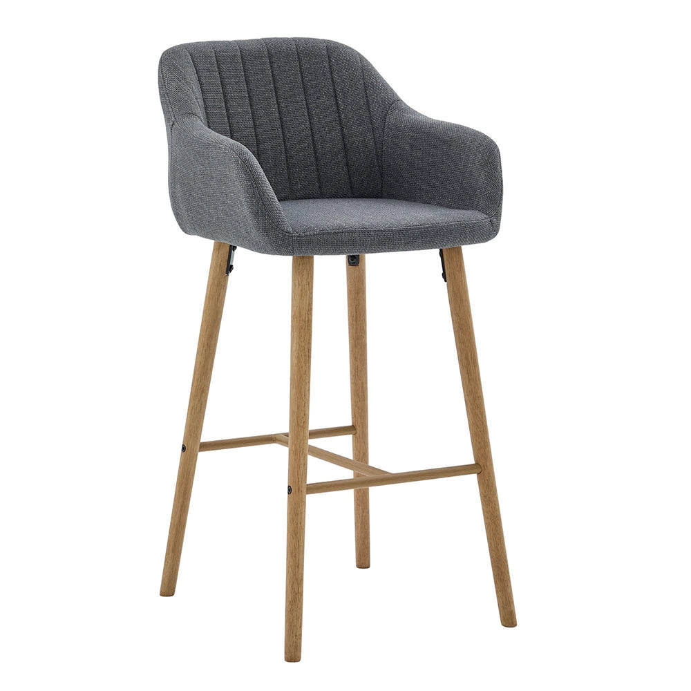 Tabouret da bar moderno stile europeo - Xylo - Schienale alto e braccioli seduta in lino gambe in legno
