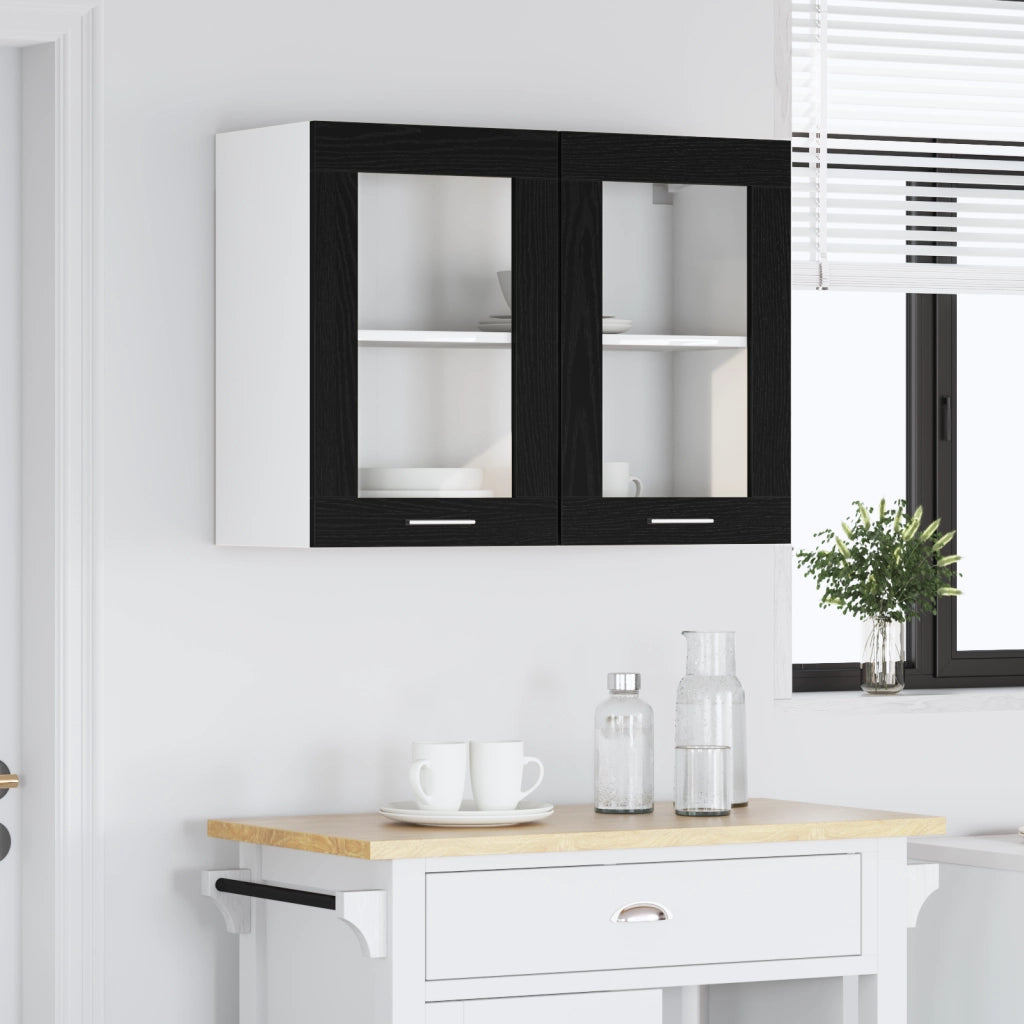 Armadio a muro in vetro nero in rovere 80x31x60 cm realizzato in legno ingegnerizzato