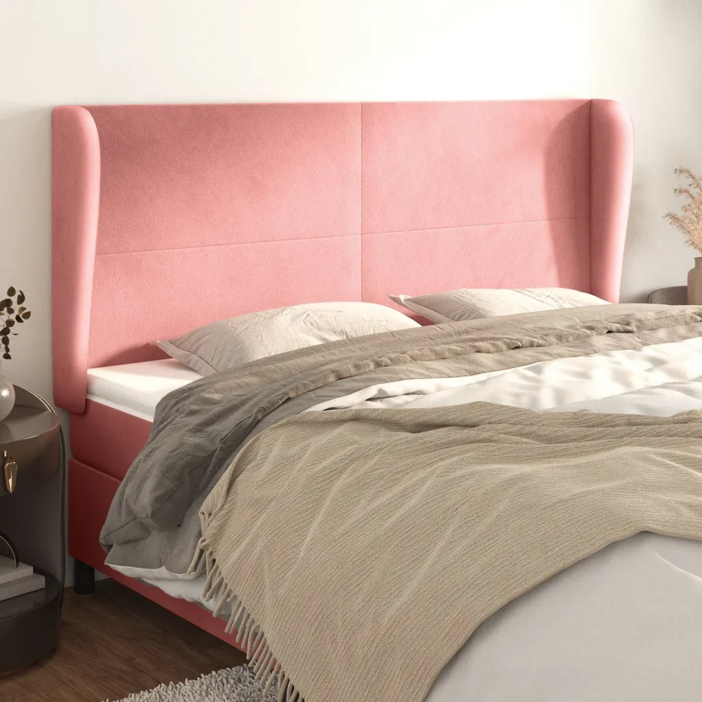 Testiera | Testata ad Orecchio Rosa 203x23x118/128 cm in Velluto