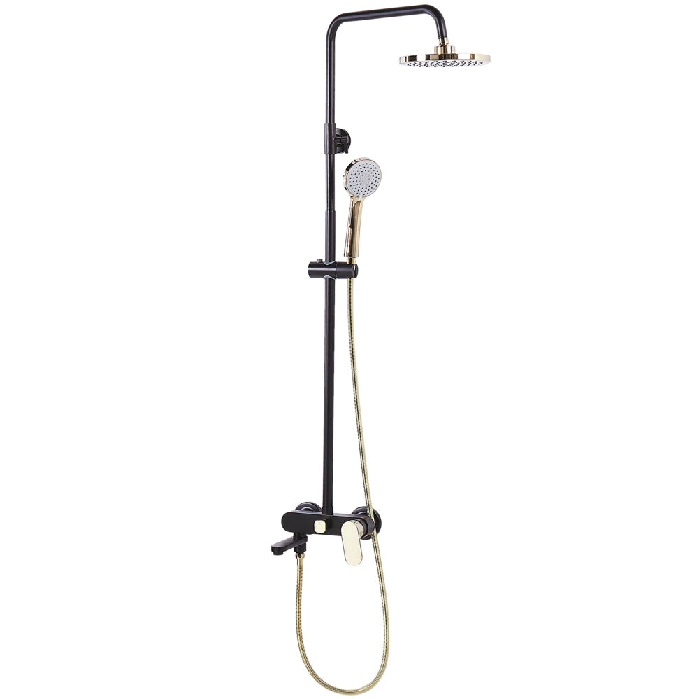 Moderno Set Colonna Doccia da Muro con Soffione a Pioggia in Ottone Nero Opaco ed dorato