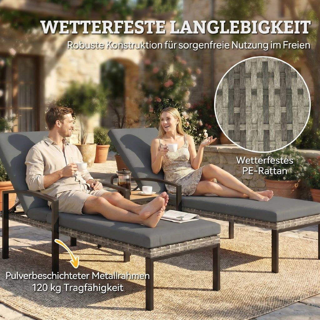 Set 2 Lettini da Giardino in Polyrattan con Schienale Regolabile ¨C zephmum ¨C Grigio Chiaro