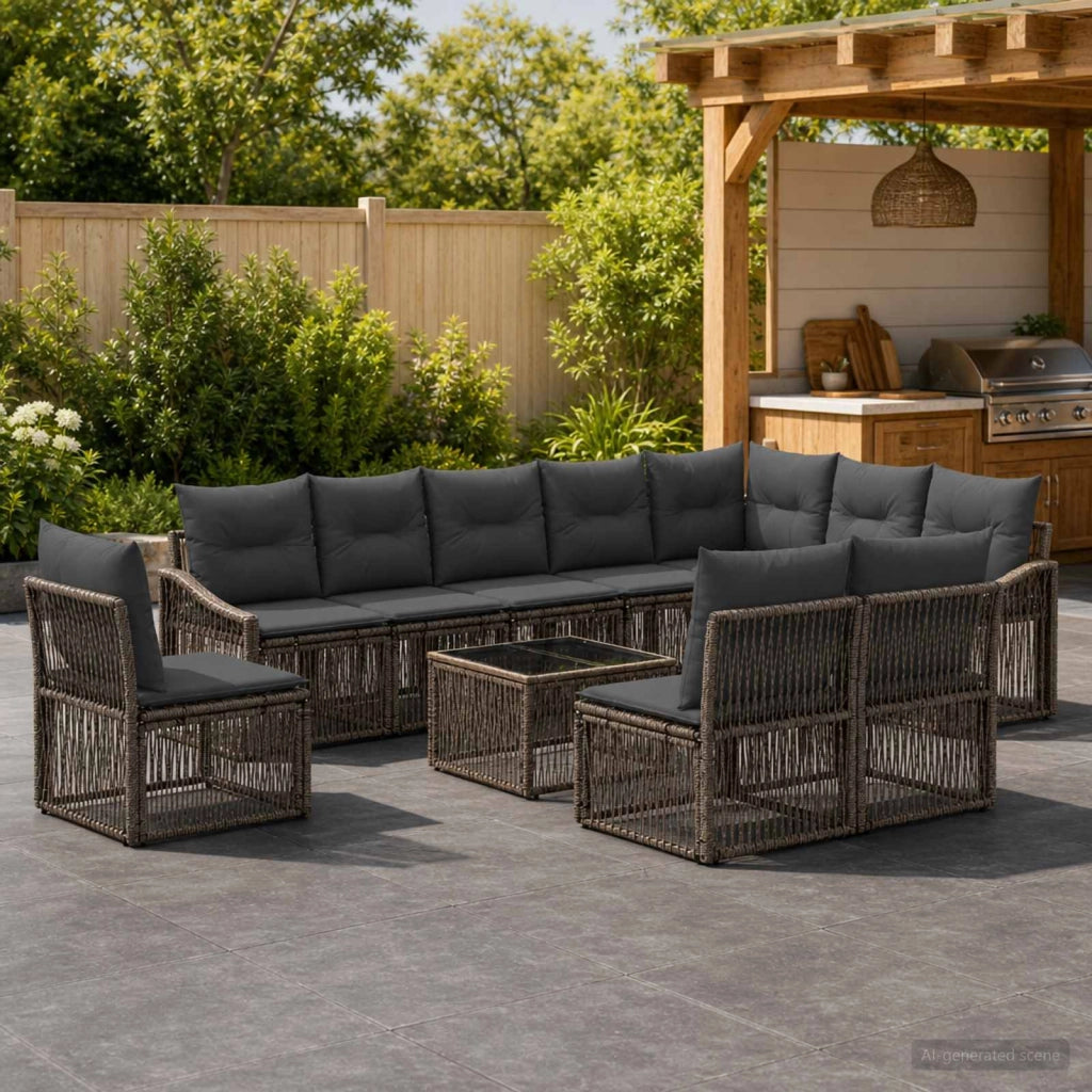 Set Divano da Giardino 11 pz Grigio polyrattan 3436037