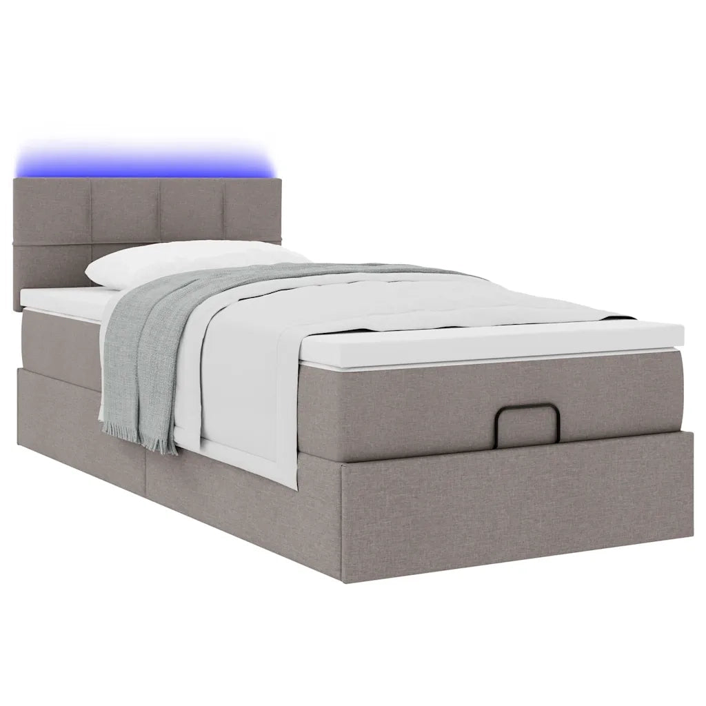 Pouf Letto con Materasso e LED Tortora 90x200 cm in Tessuto