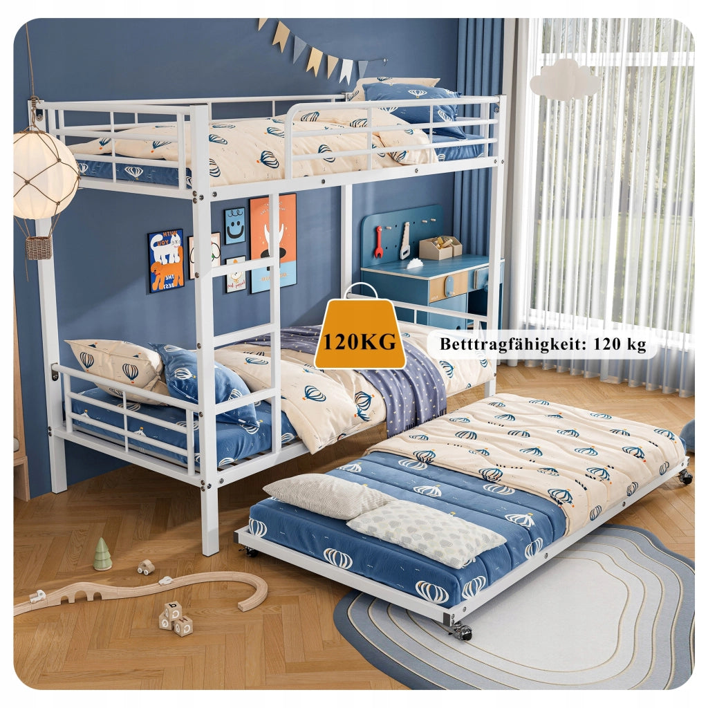 Letto a castello con letto estraibile - Xylo - 90x200&90x190, bianco