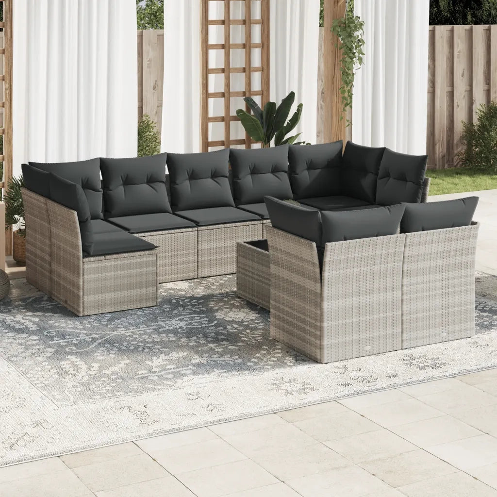 Set Divano Giardino 10 pz con Cuscini Grigio Chiaro Polyrattan