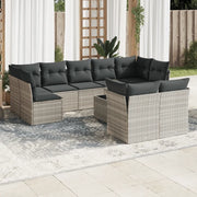 Set Divano Giardino 10 pz con Cuscini Grigio Chiaro Polyrattan