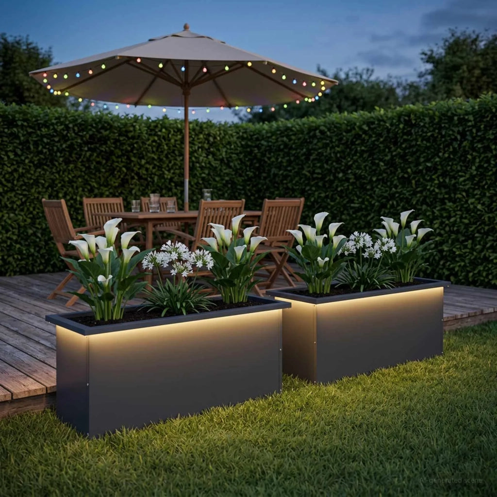 Fioriera da giardino con LED 2 pz Antracite 30 x 100 x 30 cm 8008117
