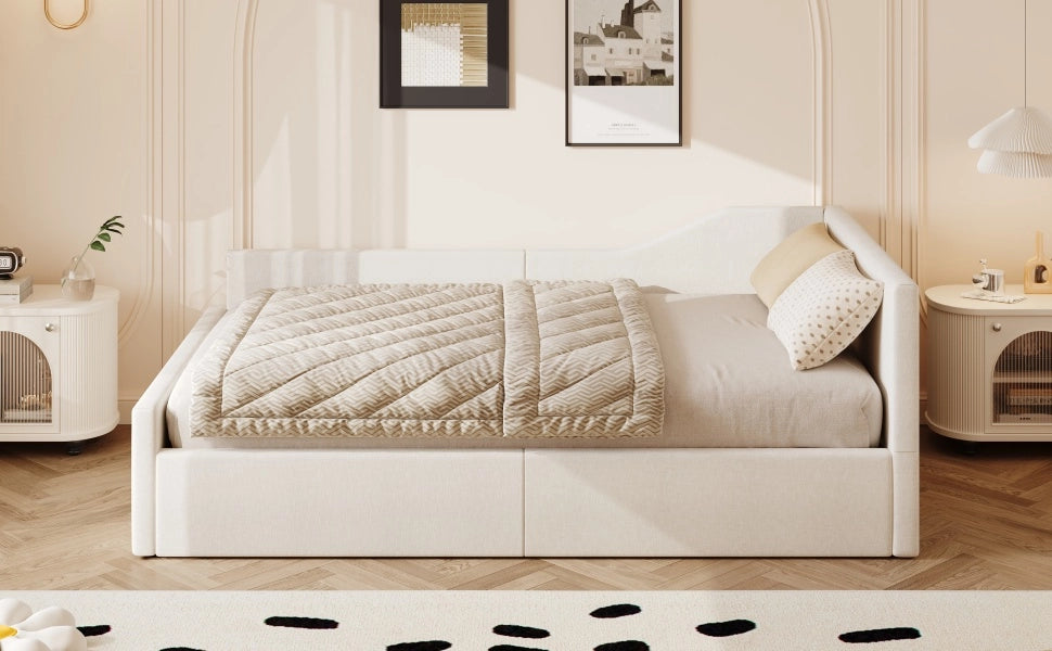 DESMIU Divano letto 140 × 200 cm 1 posto con contenitore, senza materasso, in MDF, compensato, beige