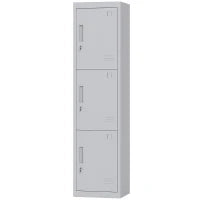 Armadio per Ufficio in Acciaio a 3 Porte Indipendenti con Serratura e 2 Chiavi, 45x38x180 cm, Grigio Chiaro