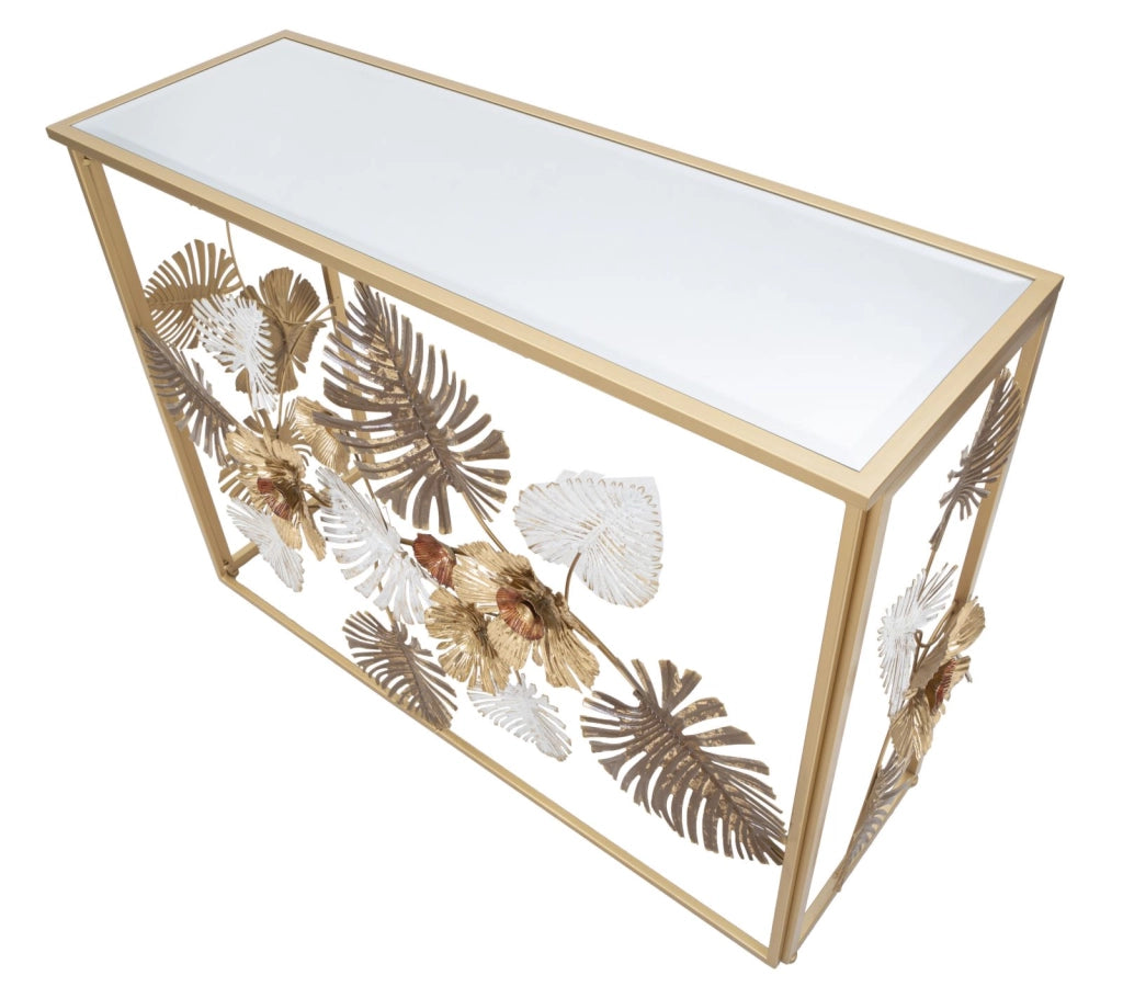 Consolle in metallo dorato, piano in vetro 113x40x80cm Floris Glam