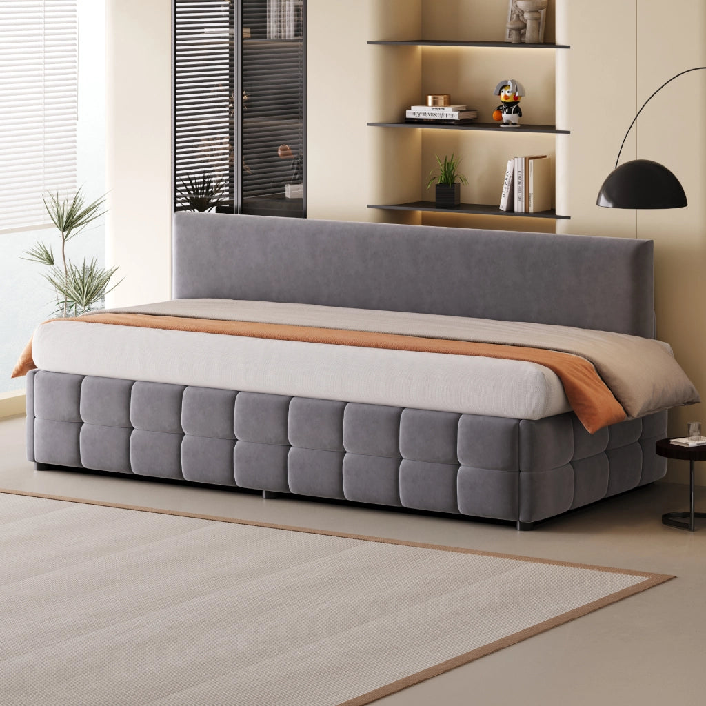 Letto imbottito singolo 90x200 cm con contenitore idraulico; velluto grigio