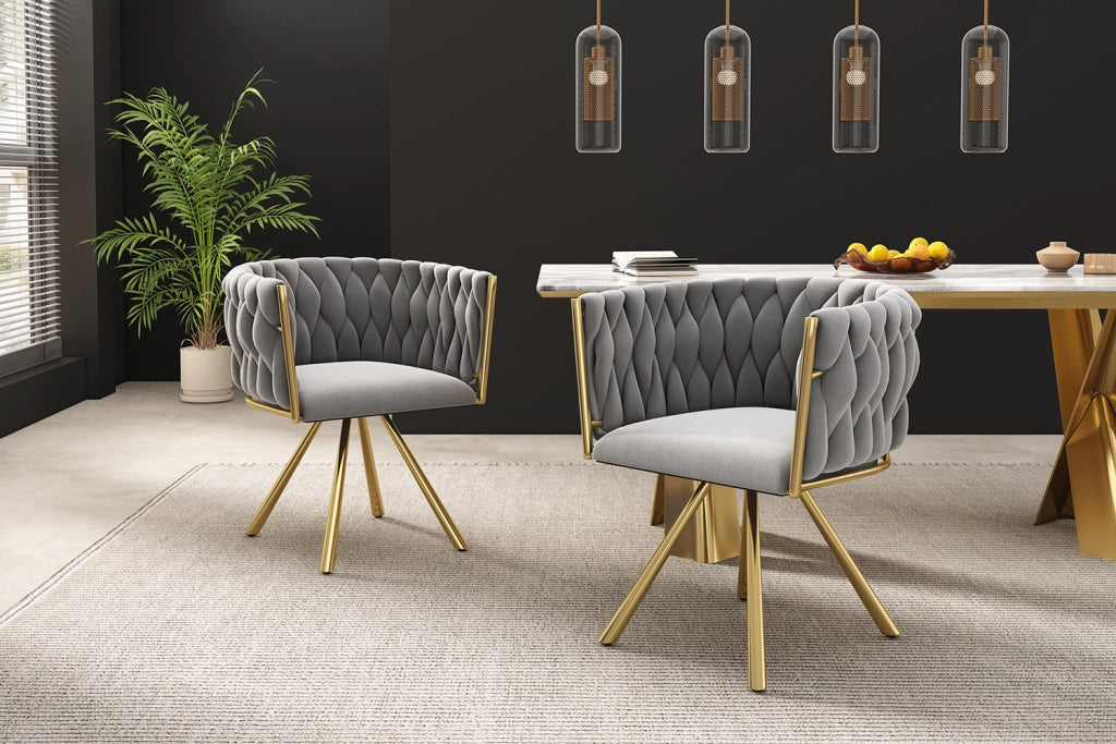 Sedie da pranzo set 4 girevoli con schienale ergonomico e seduta imbottita in velluto grigio e metallo oro
