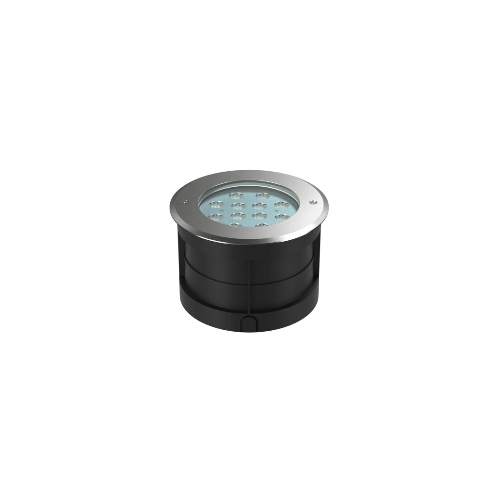 Sigma 12 Proiettore LED da incasso a pavimento 3000K, faretto circolare IP65, fascio 30° in acciaio inox 304, finitura argento - Beneito & Faure