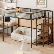 Letto a soppalco 140x200 cm con scala e armadio in MDF e metallo nero