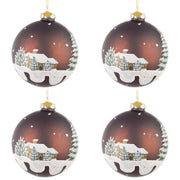 Palline di Natale in Vetro Marrone con Casette Village Diametro: 100 mm