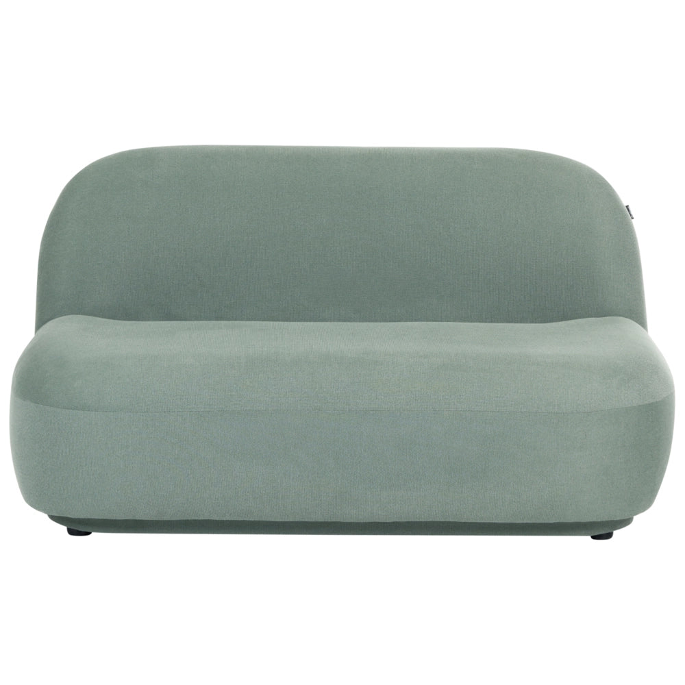 Set divano a 4 posti con poltrone e divanetto a due posti, tessuto idrorepellente verde chiaro, design contemporaneo retrò, schienale basso, salotto moderno e minimalista