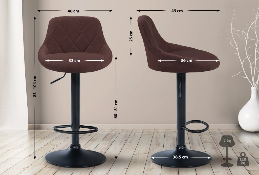 Sgabello bar LAZIO in tessuto marrone,nero