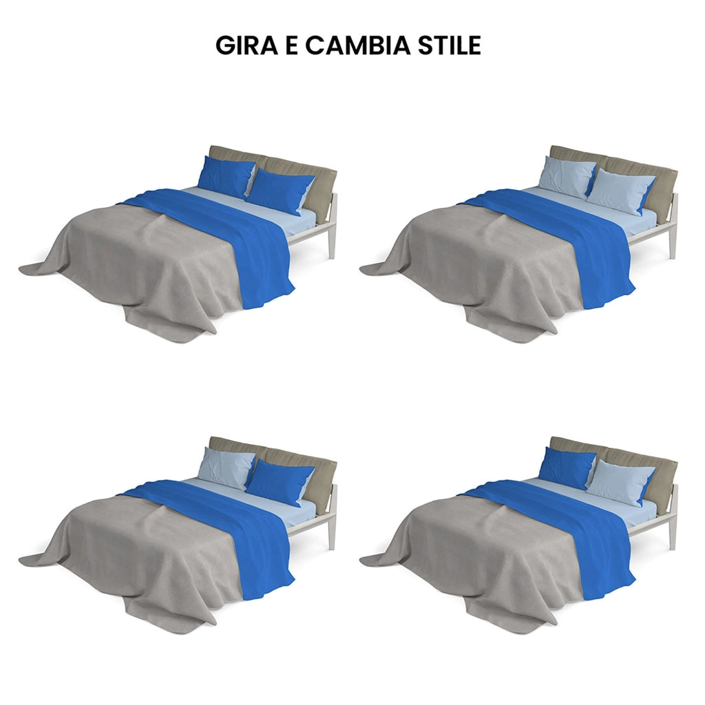 Set Lenzuola Sopra Sotto e Federe Doubleface Royal/Azzurro 1 Piazza e Mezzo