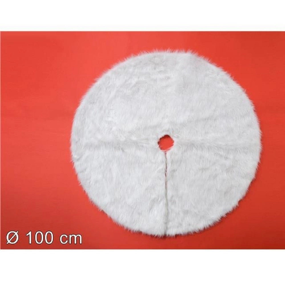 Trade Shop - Tappeto Gonna Copertura Base Albero Di Natale 100cm Pelliccia Bianco Sottoalbero -