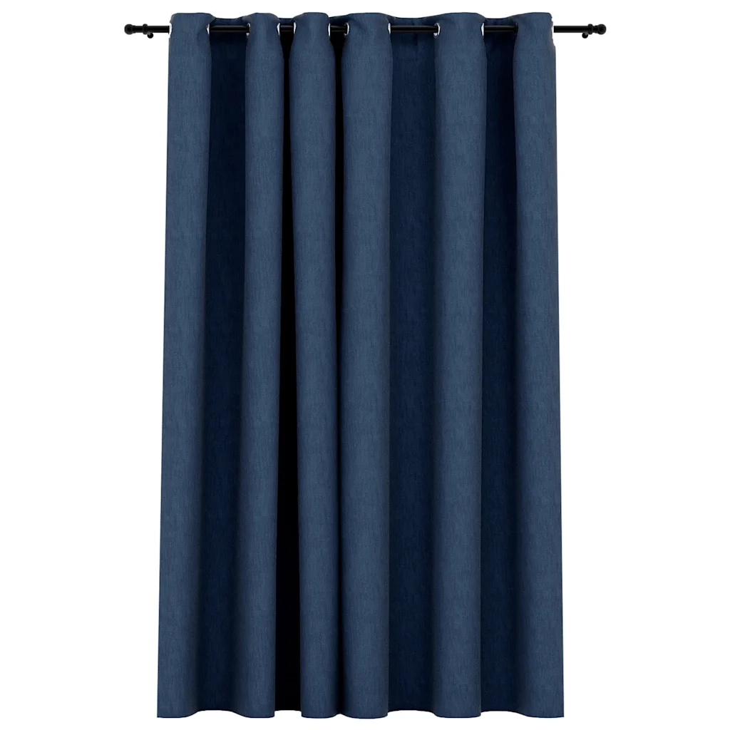 Tenda Oscurante Effetto Lino con Occhielli Blue 290x245cm