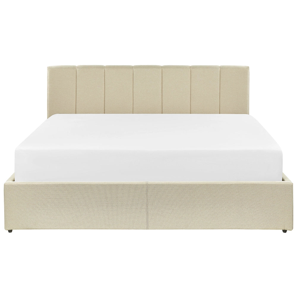 Letto contenitore Rivestimento in tessuto beige 160 x 200 cm con testiera a doghe
