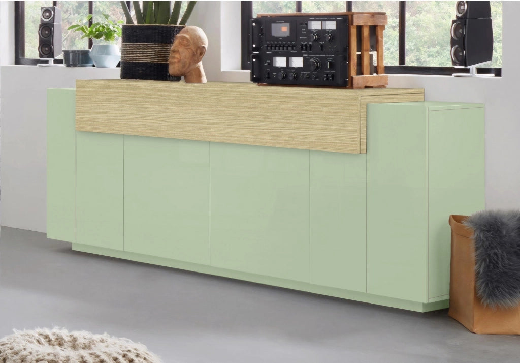 Madia Pulfero, Credenza 3 Ripiani Made in Italy, 200x45x85.5h cm Verde