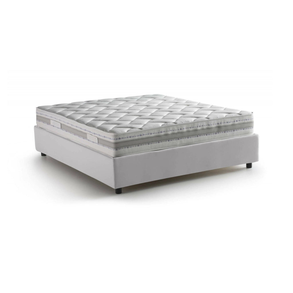 Letto matrimoniale Akemi, Letto contenitore con rivestimento in ecopelle, Made in Italy, Apertura frontale, con materasso cm 140x190 incluso, Bianco