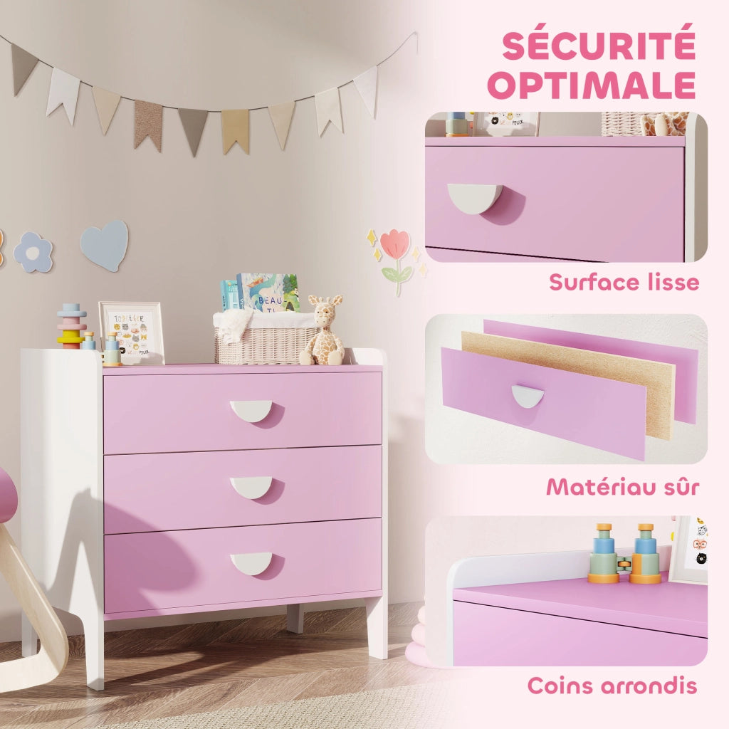 Cassettiera 3 cassetti per bambini ¨C zephmum ¨C rosa, legno, 60x40x60 cm