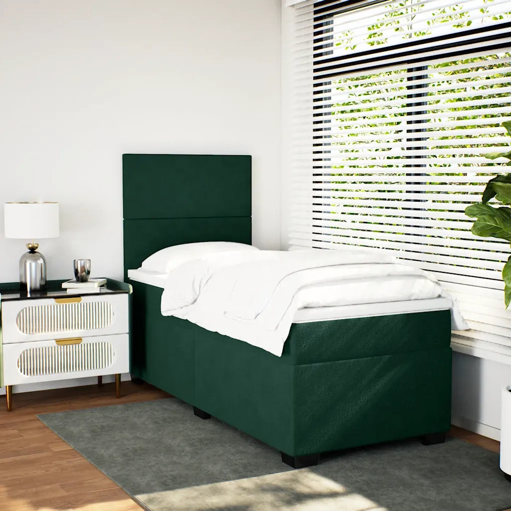 Giroletto a Molle con Materasso Verde Scuro 90x190 cm Velluto