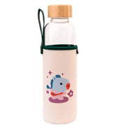 Borraccia in vetro riutilizzabile da 500 ml con motivo MANG e custodia Bianco / Verde Line Friends BT21