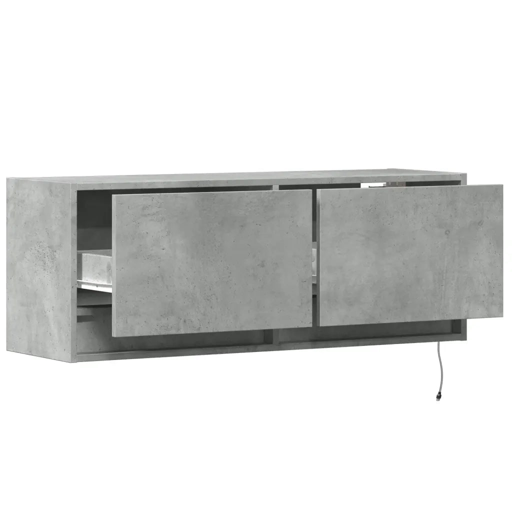 Mobile TV a Parete con Luci LED Grigio Cemento 100x31x35 cm