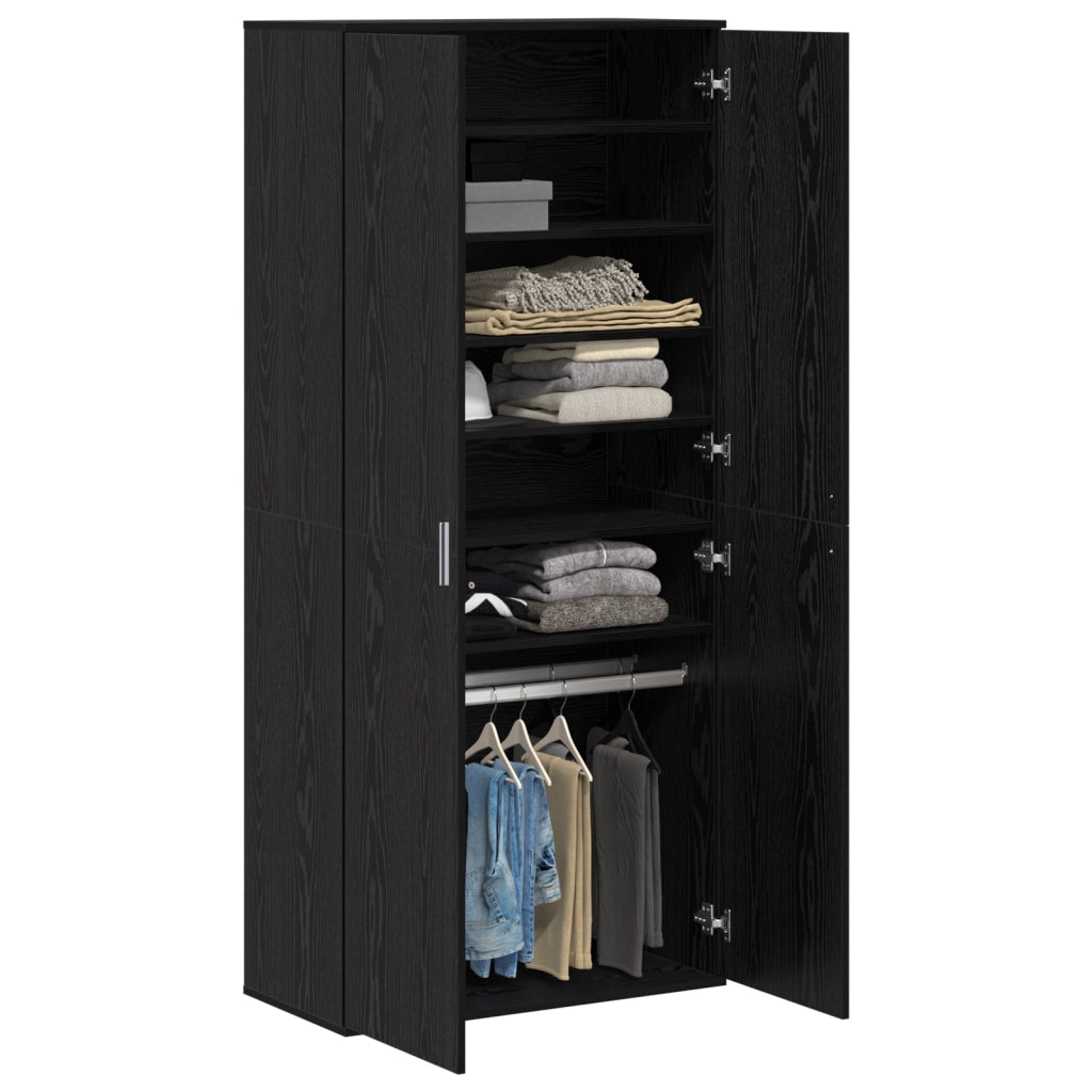 Highboard Rovere Nero 80x39x178 cm Legno Ingegnerizzato
