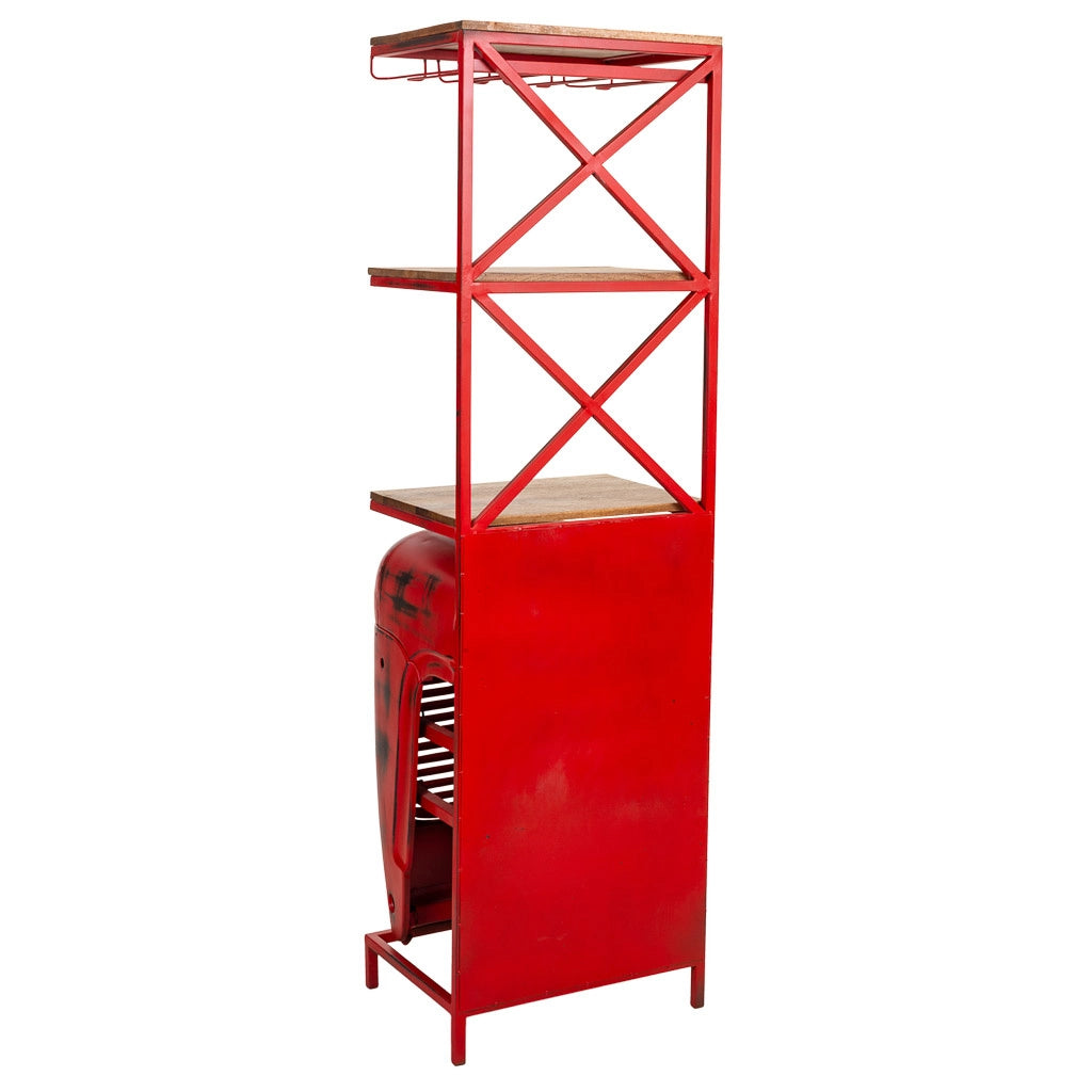 Portabottiglie trattore in legno e metallo rosso 84x40x185h