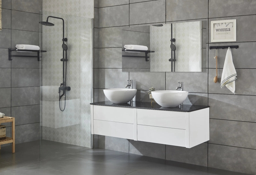 Mobile bagno sospeso doppio lavabo appoggio specchio 150cm Drontes Sicorage