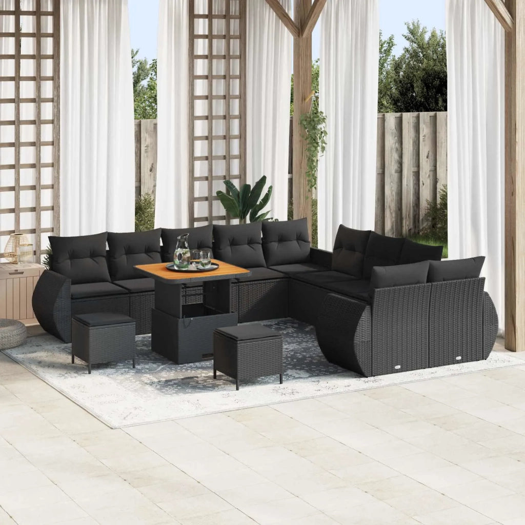 Set Divano da Giardino con cuscino 13 pcs Nero 3363879