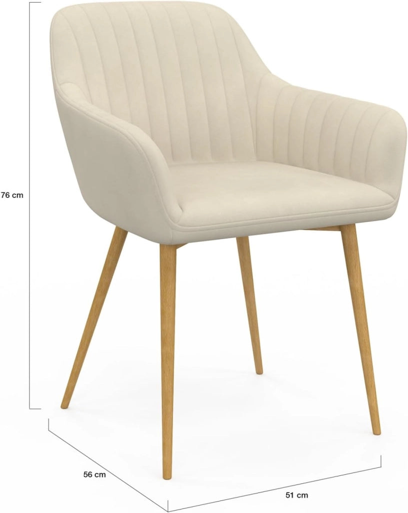 Set di 2 sedie da pranzo e poltrone da tavolo LINE in velluto beige con gambe effetto legno
