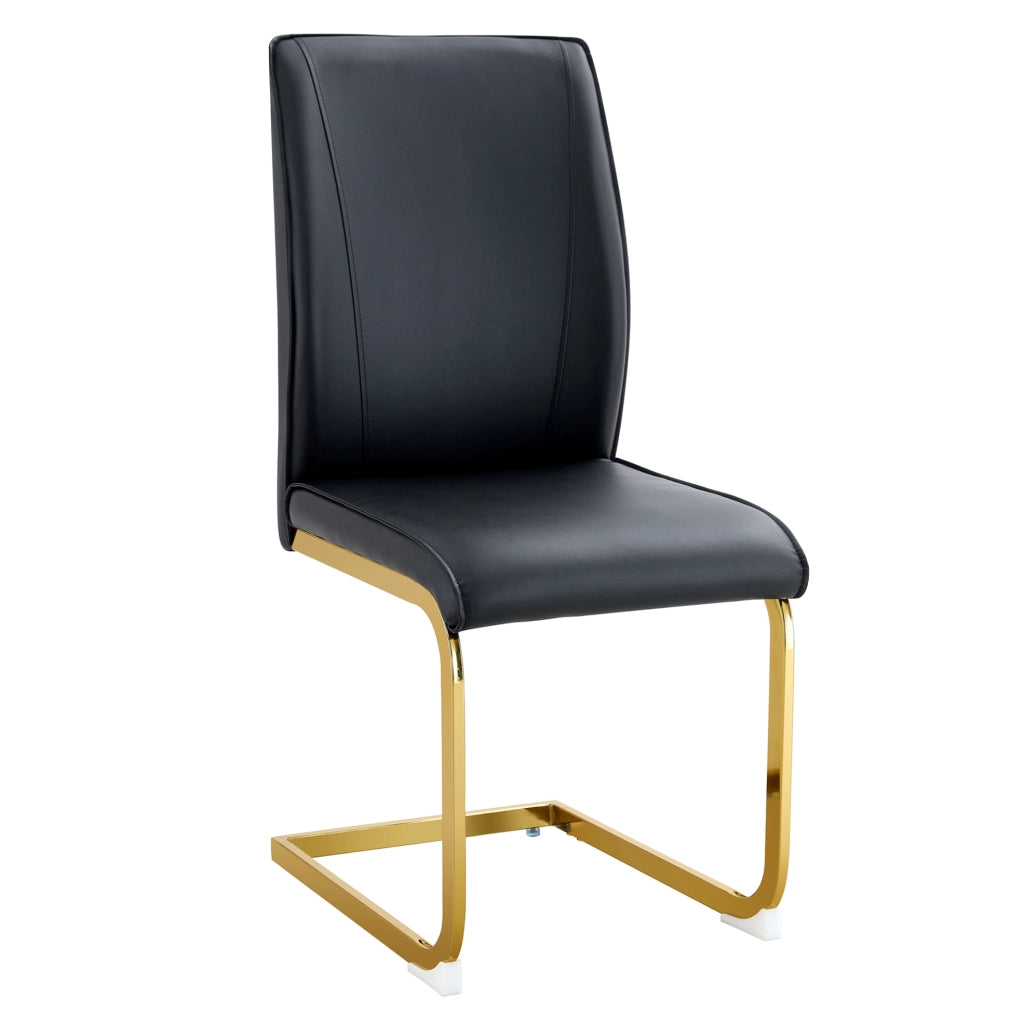 Set di 2 sedie da pranzo nere con seduta in pelle PU e gambe metalliche dorate