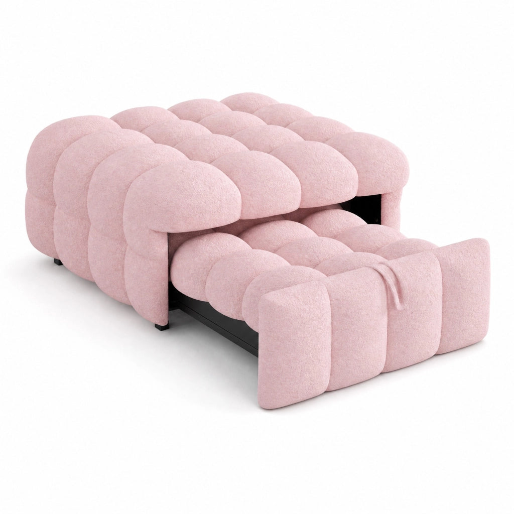 Pouf letto 2 in 1 trasformabile in divano; 183x76 cm; in tessuto Teddy rosa