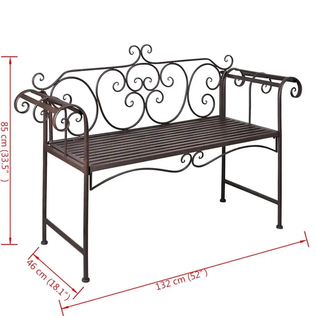 Panchina da Giardino | Panca da Giardino 132 cm in Acciaio Stile Anticato Marrone