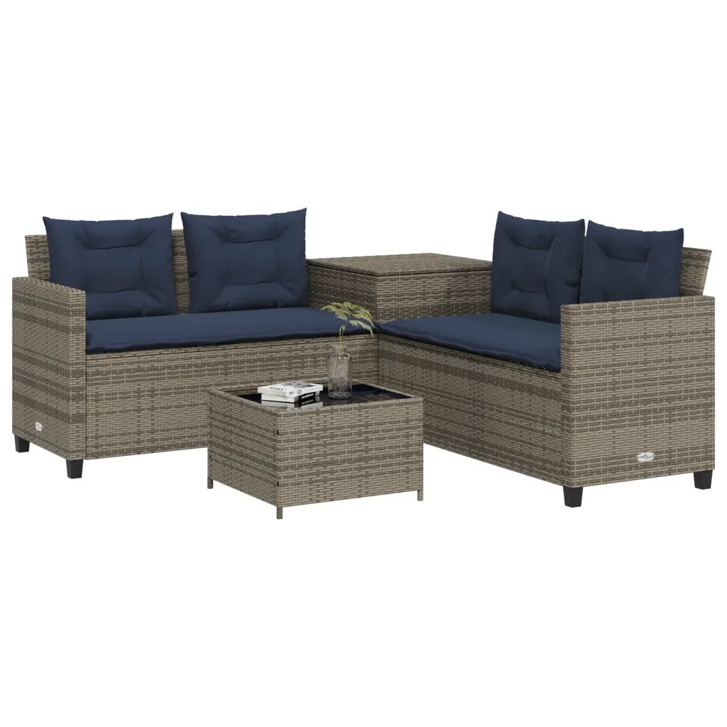 Divano da giardino con Tavolino e cuscini a forma di L in Polyrattan Grigio 369034