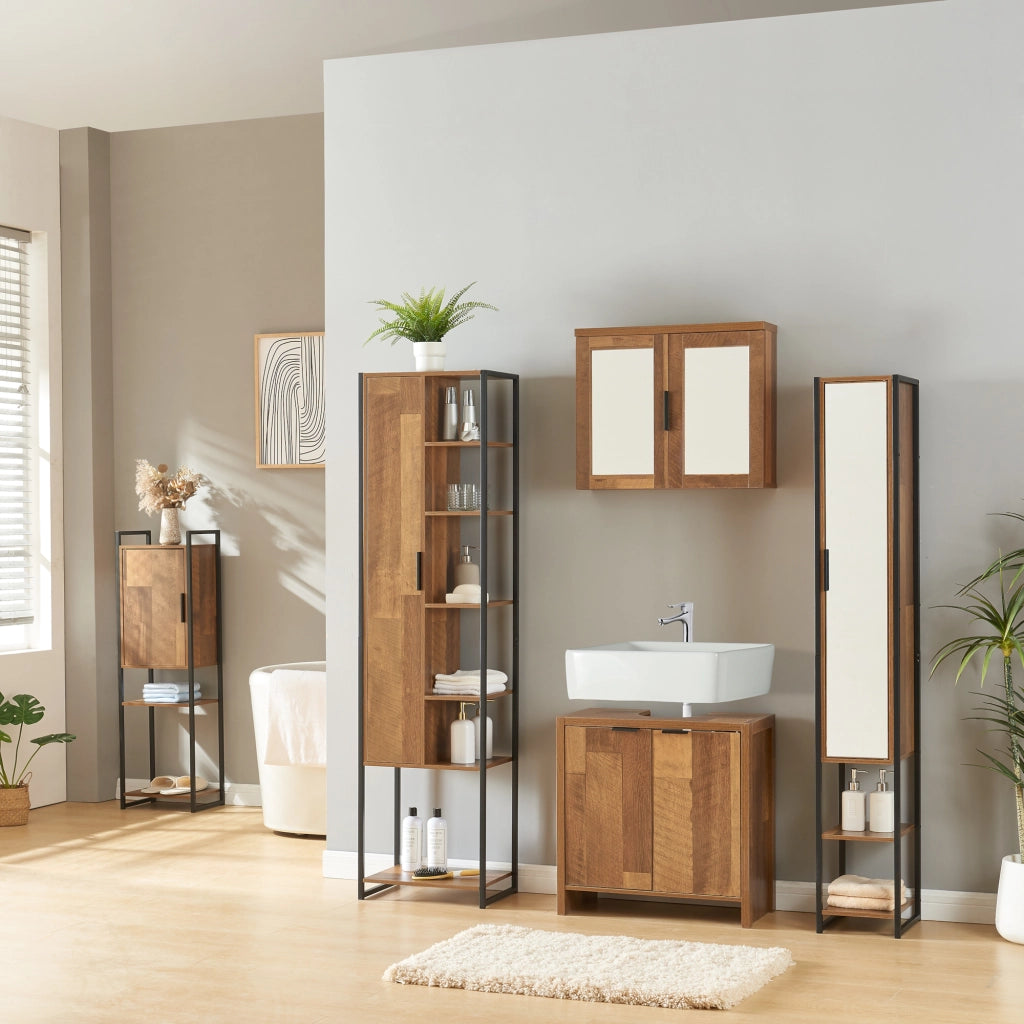 Armadio da Bagno Namsskogan 115x35x25 cm effetto Legno Intarsiato color Noce [en.casa]